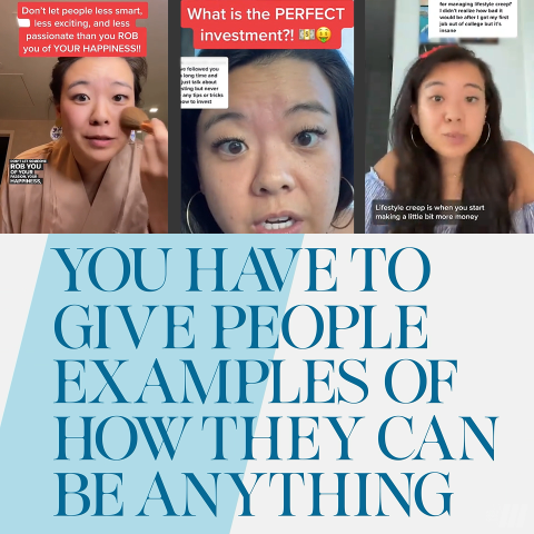 Woman smiling during a meeting in an office with text reading ‘Break the role. Break the mold. Be bold.’