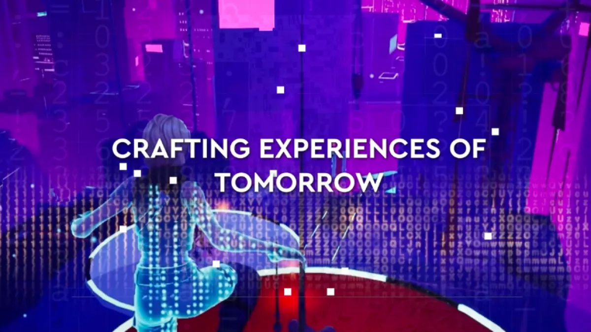 graphic design image in shades of purple with copy showing a drawing of a person jumping